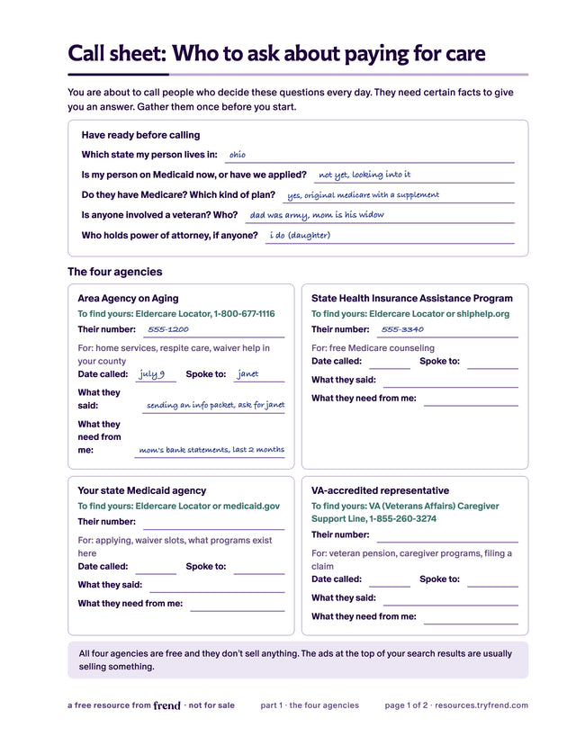 Call sheet page 1 with readiness checklist and four agency cards