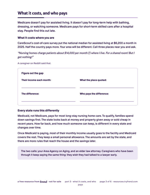 Cost worksheet with blanks for monthly income and what the place quoted