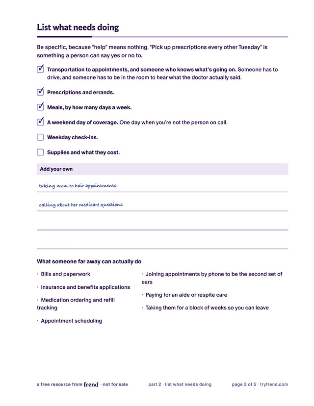 Kit page 2, the needs list with add-your-own lines