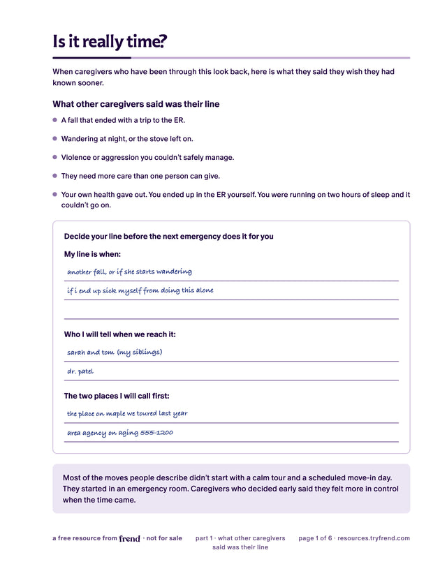 Worksheet page with thresholds other caregivers named and blanks you fill in
