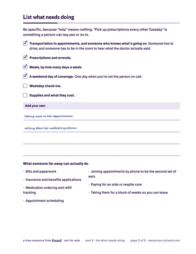 Kit page 2, the needs list with add-your-own lines