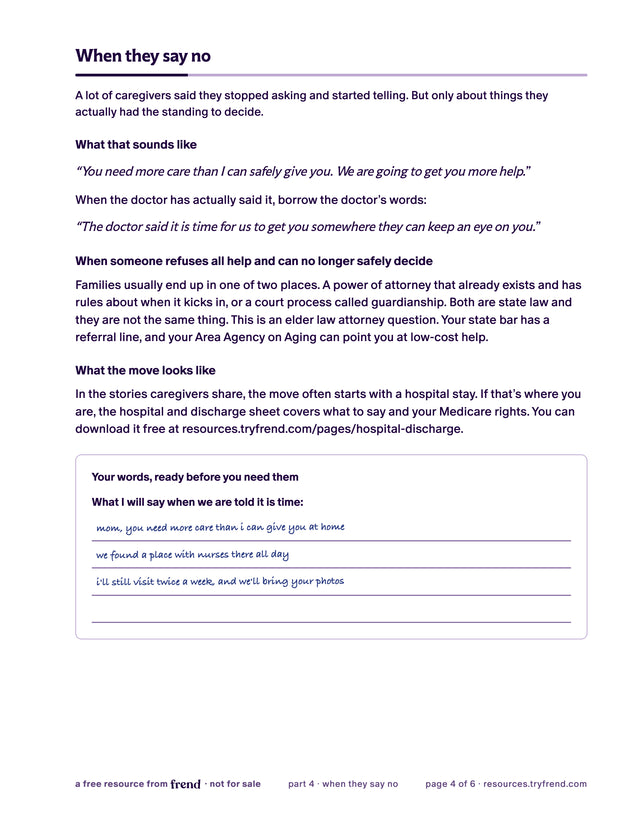 Scripts page with a write-in block for the words you will say