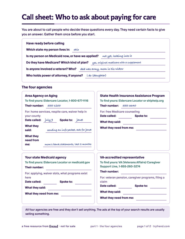 Call sheet page 1 with readiness checklist and four agency cards